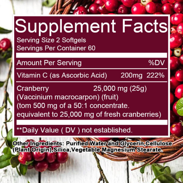 Cranberry 25000mg Fruit Extract with Vitamin C Softgels EXP:July 2026- - Image 2